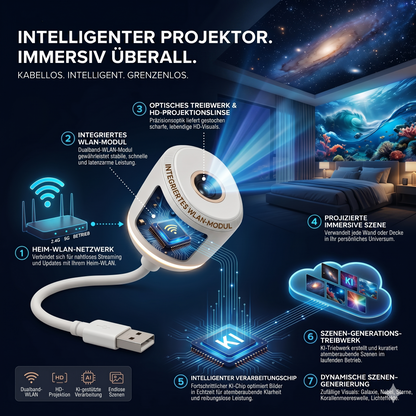 Gemütliche Nächte 🎗️|🌈 NEXT-GEN SMARTE PROJEKTION HD Smart Dynamischer 5D Holographischer Nachtlicht Projektor