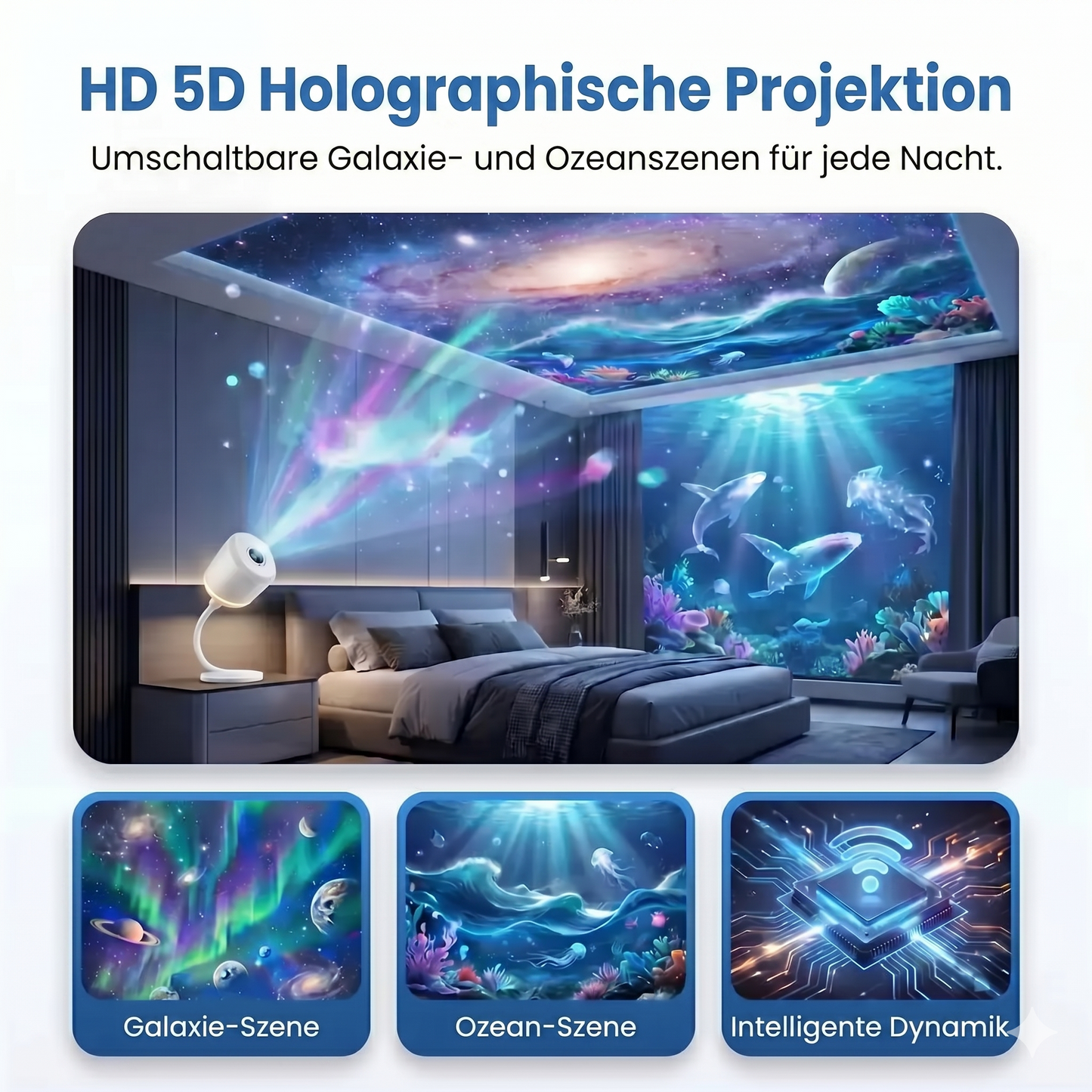 Gemütliche Nächte 🎗️|🌈 NEXT-GEN SMARTE PROJEKTION HD Smart Dynamischer 5D Holographischer Nachtlicht Projektor